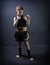 Portrait of a child in sports equipment. The concept of kickboxing, muay thai, mma, healthy lifestyle
