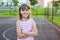 Portrait of a child on a sports playground. Healthy lifestyle and sport concepts