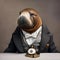 A portrait of a classy walrus in a waistcoat and pocket watch, sipping tea2