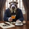 A portrait of a classy walrus in a waistcoat and pocket watch, sipping tea3