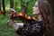 Portrait close up of a young woman violinist who enthusiastically plays the violin a romantic work in the Park