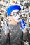 Portrait of a comedian dressed up as a mime with pepsi on chrome celebration background. new year