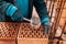 Portrait of Construction worker bricklayer using bricks and mortar for building walls