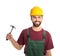 Portrait of construction worker with hammer on white background