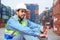 Portrait of Container operator holding walkie talkie at Container cargo site checkup goods in container. import export shipping