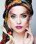 Portrait of contemporary noblewoman with face art creative close up