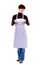 Portrait of a cook in chef clothes against white background