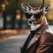 A portrait of a cool deer in a leather jacket and sunglasses, posing confidently1