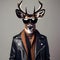 A portrait of a cool deer in a leather jacket and sunglasses, posing confidently2