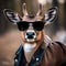 A portrait of a cool deer in a leather jacket and sunglasses, posing confidently3