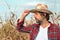 Portrait of corn farmer in ripe maize crop field