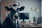 Portrait of a Cow Dressed in a Formal Business Suit at The Office