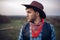 Portrait of cowboy in leather jacket and hat