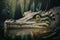 Portrait of a crocodile in the river in the middle of the jungle, Generative AI