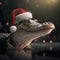 Portrait of crocodile with santa hat, illustration generated by AI