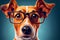 Portrait of a curious dog in glasses, generative ai illustration