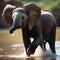A portrait of a curious and playful baby elephant splashing joyfully in the water1