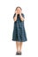 Portrait of cute asian little girl wearing blue dress and glad emotional