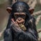 Portrait of cute baby Chimpanzee playing with food