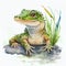 Portrait of a cute baby crocodile. Watercolor illustration