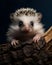 portrait of a cute baby hedgehog piglet with piercing eyes on