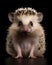 portrait of a cute baby hedgehog piglet with piercing eyes on