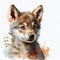 Portrait of a cute baby wolf, watercolor illustration