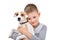 Portrait of a cute boy with his dog Parson Russell Terrier