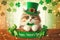 Portrait cute cat wearing green St. Patrick's day top hat and bow tie