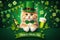 Portrait cute cat wearing green St. Patrick's day top hat and bow tie