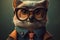 Portrait of a cute fox wearing glasses and a jacket with bow tie Ai Generative