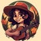 Portrait of a cute girl musician with a guitar. AI generated