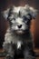 Portrait of cute grey puppy with dark eyes sitting, created using generative ai technology