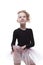 Portrait of cute little ballerina looking up