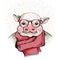 The portrait of a cute piglet in glasses.