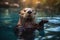 Portrait of cute sea otter swimming Generative AI