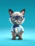 Portrait of a cute Siamese cat wearing eyeglasses and bow tie. Blue background.