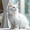 Portrait of a cute white Maine Coon kitten looking to the side. Portrait of an adorable Maine Coon kitty with thick white fur