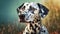 Portrait of Dalmatian breed dog. Cute pet posing outdoor. Canine companion