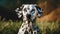 Portrait of Dalmatian breed dog. Cute pet posing outdoor. Canine companion