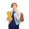 Portrait of diligent girl student with folders and backpack univ