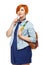 Portrait of diligent girl student university or college with col