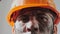 Portrait Dirty Worker Looking at Camera. Sweaty Exhausted Man in Hard Hat. Filthy Job and Physical labor. People Working Equipment