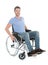 Portrait of disabled man on wheelchair