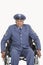 Portrait of a disabled senior male US Air Force officer in wheelchair over gray background