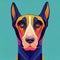 Portrait of a Doberman dog breed on a blue background. AI-generated