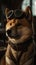 portrait of a dog, shiba inu with aviator goggles