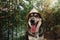 Portrait of a dog in a straw hat