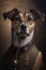 Portrait of a dog wearing historic military uniform. Generative AI