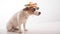 Portrait of doggy jack russell terrier dressed in sunglasses and sombrero on a white background